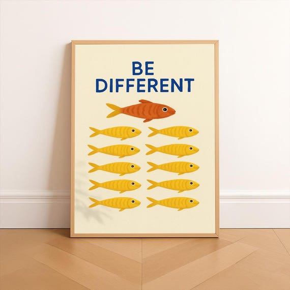 Be Different Motivational Poster Fish Wall Art Print Inspirational Quote Modern Canvas Home Decor