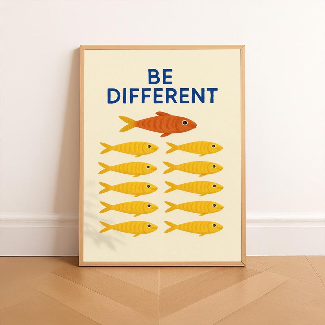 Be Different Motivational Poster Fish Wall Art Print Inspirational Quote Modern Canvas Home Decor