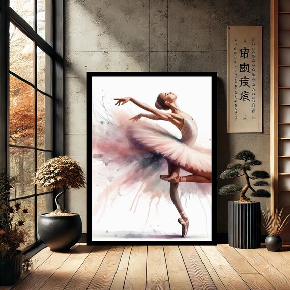 Pink Ballerina Woman Dance Dancer Modern Canvas Wall Art Abstract Home Decor Print