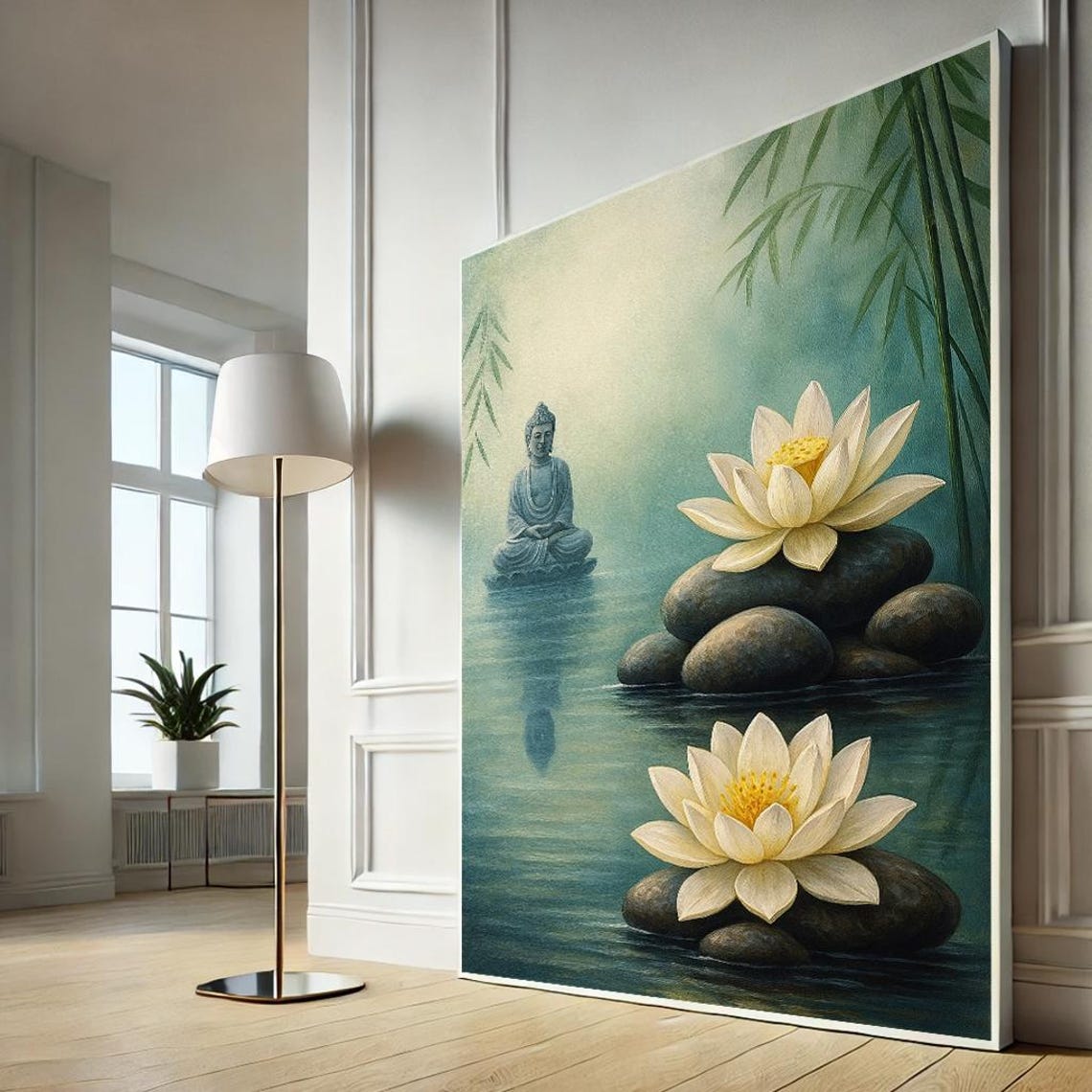 Zen Buddha Canvas Wall Art Print Spiritual Meditation Painting Tranquil Water Stones Artwork Mindfulness Decorhome Decor