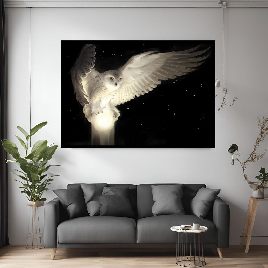 White Owl In Flight Animal Wall Art Sea Octopus Canvas Modern Print Abstract Decor For Home