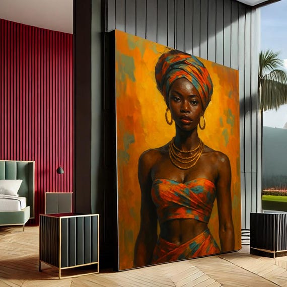Empowering African Woman Portrait Canvas Wall Art Print Vibrant Living Room Decor Statement Piece