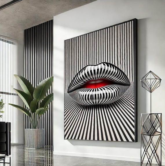 Woman Lips Pop Art Canvas Red Wall Modern Trendy Fashion Artwork Statement Home Accent Unique Gift For Lovers
