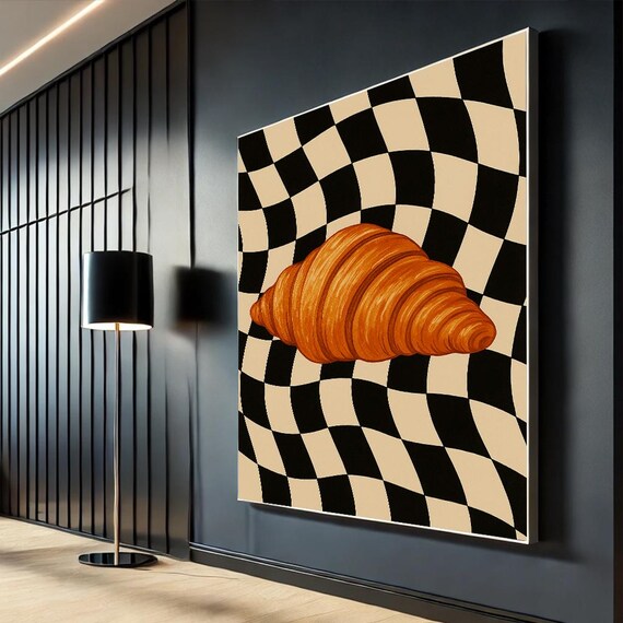 Croissant Pop Art Canvas Wall Print Optical Illusion Kitchen Decor Retro Breakfast Poster