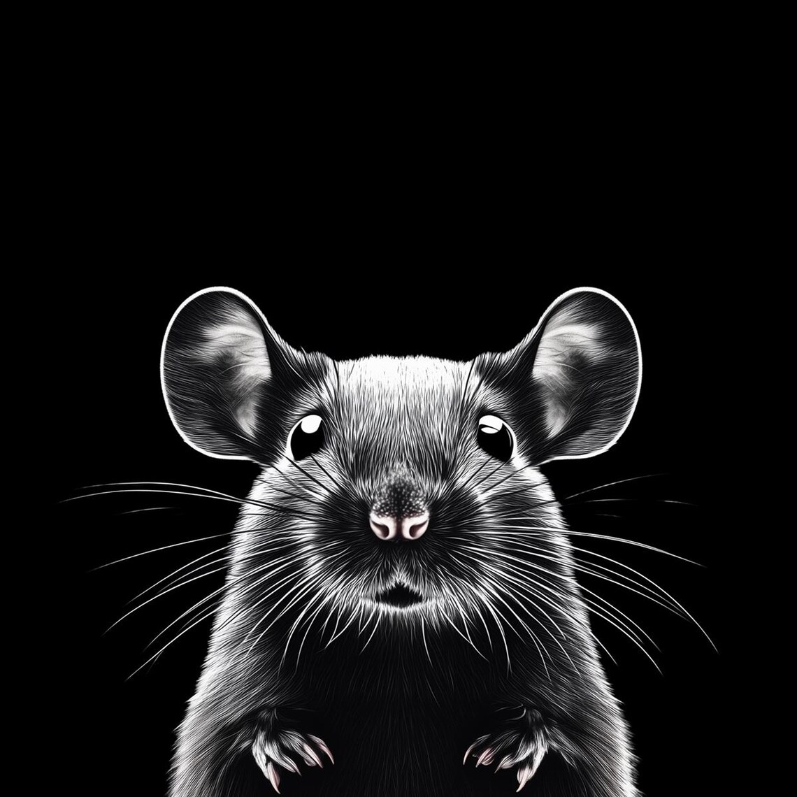 Black and White Cute Mouse Portrait Minimalist Wildlife Poster - Image 6