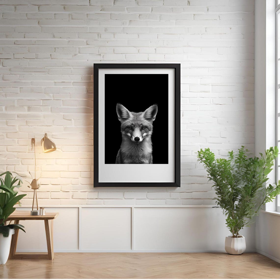 Black and White Fox Portrait Stunning Minimalist Wildlife Poster - Image 2