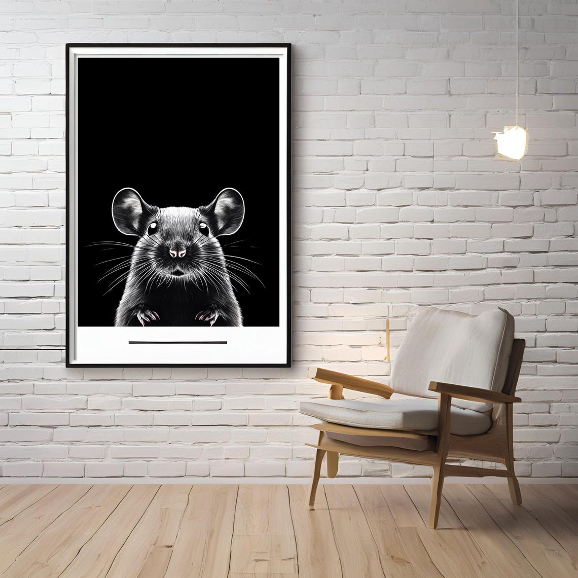 Black and White Cute Mouse Portrait Minimalist Wildlife Poster - Image 5