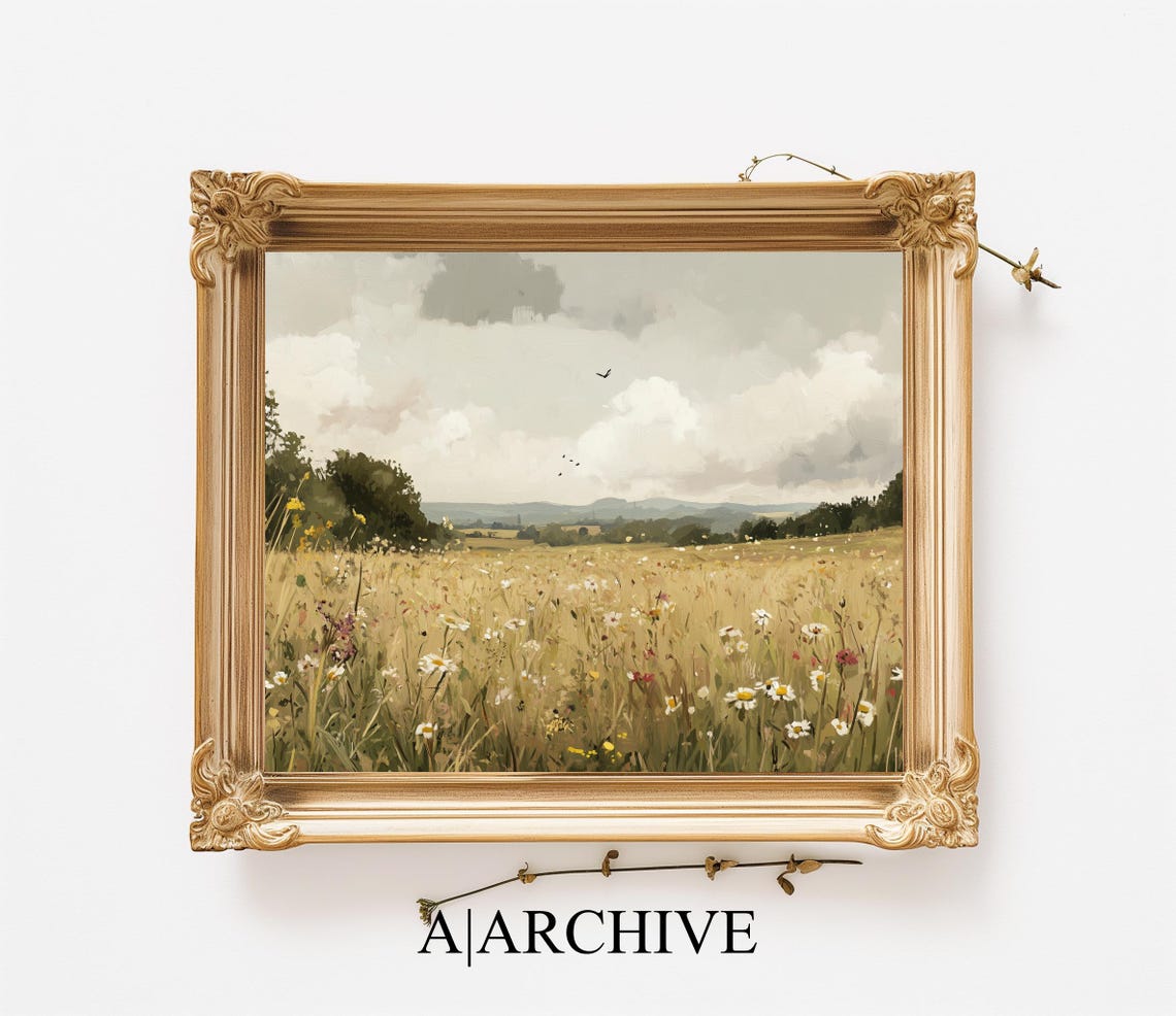 Golden Wildflower Field Daisies Birds Summer Countryside Poster - Image 3
