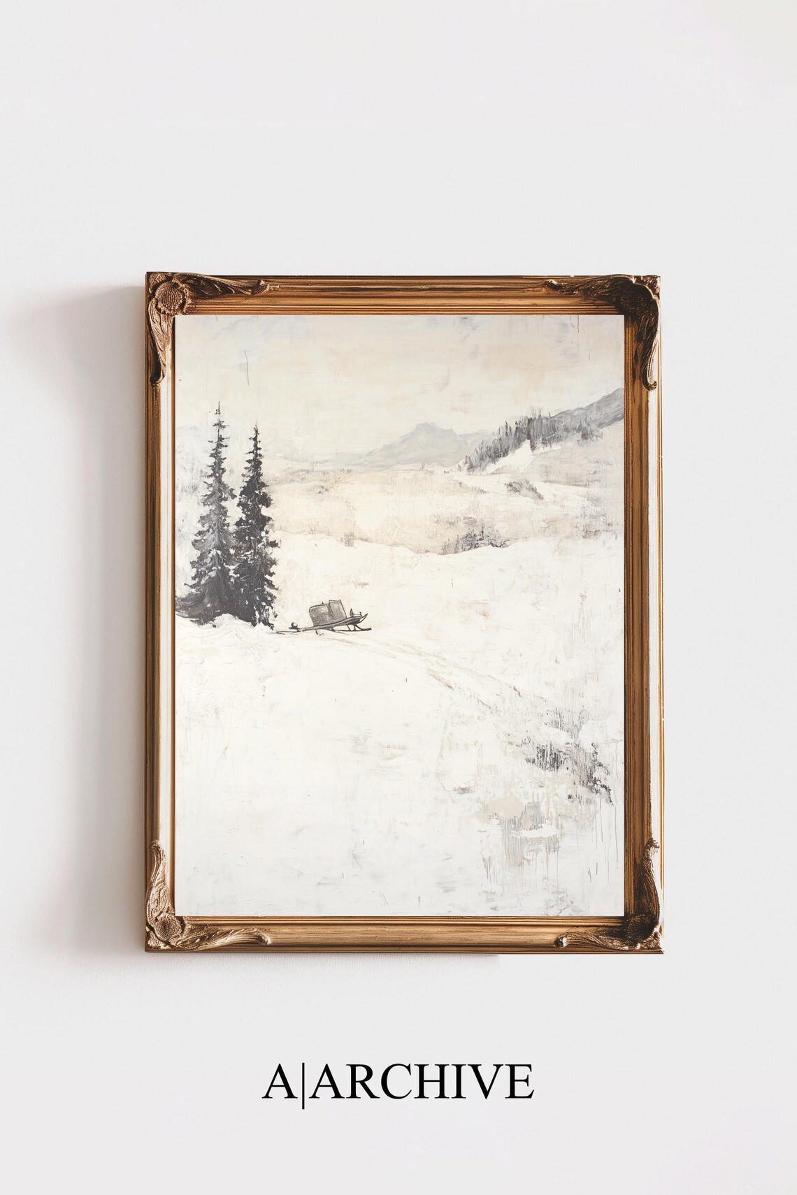 Quiet Winter Morning with Snowy Pines Vintage Art Painting Poster