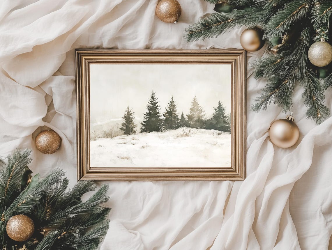 Minimalist Pine Trees Snowy Winter Field Neutral Farmhouse Poster - Image 4