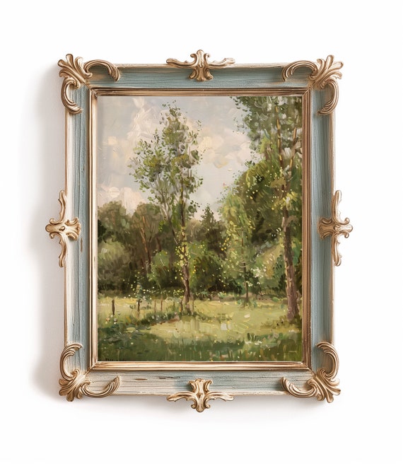 French Countryside Vintage Landscape Art Farmhouse Nature Painting Avas Archive