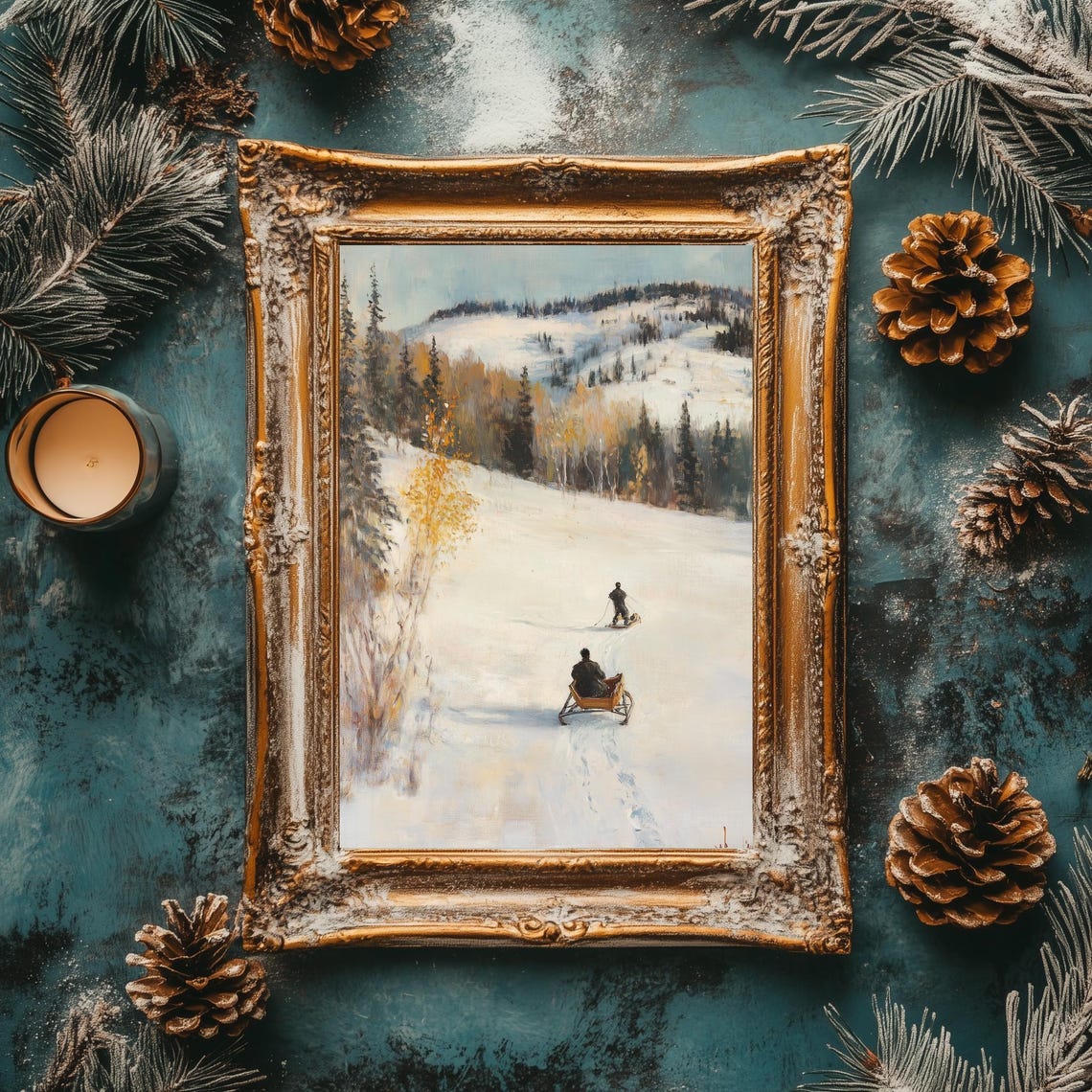 Vintage Horse Sleighs Snowy Hills Golden Birch Trees Winter Poster - Image 4
