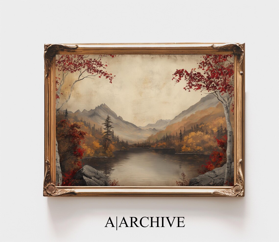 Vintage Autumn Landscape, Rustic Country Art Print