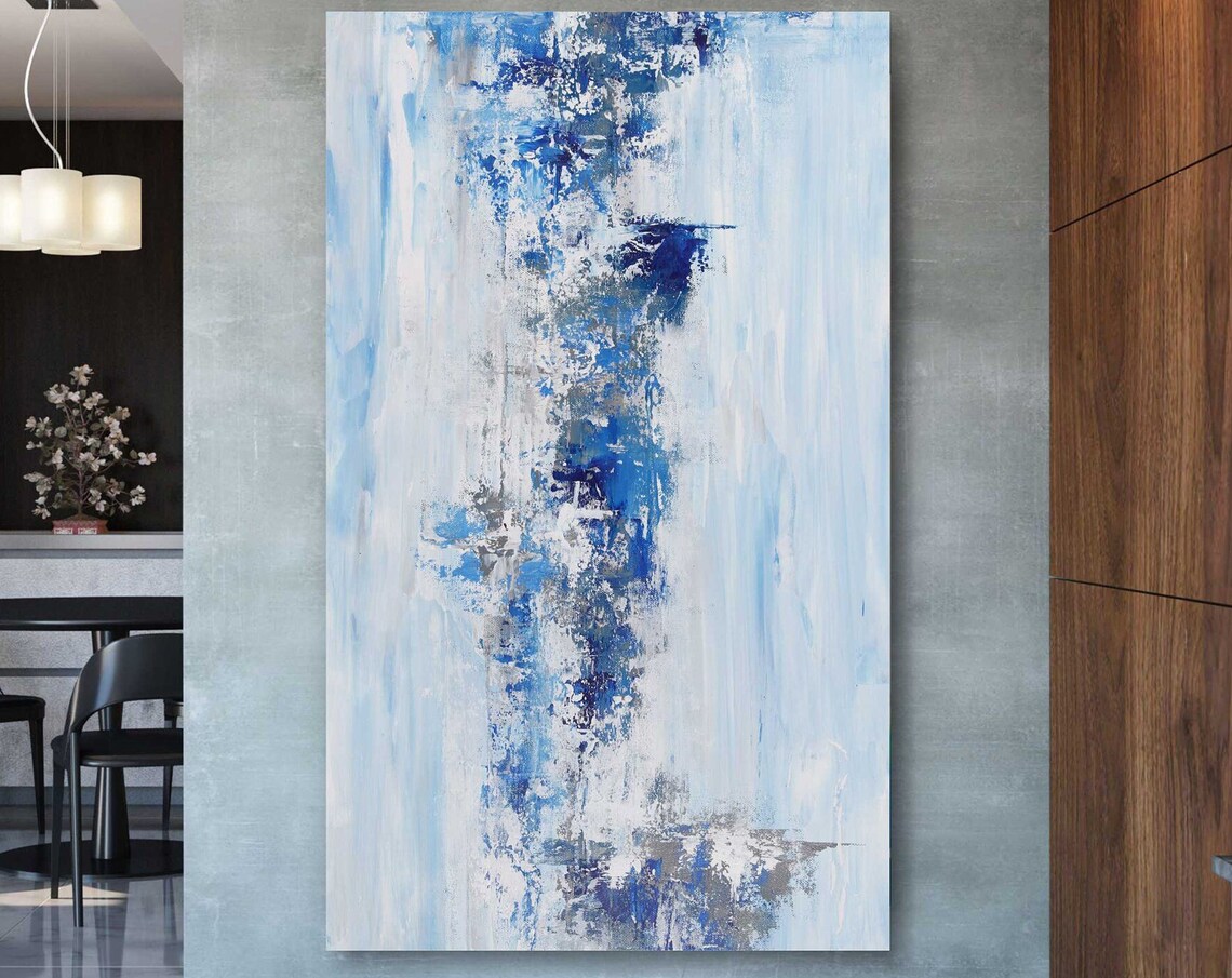 Blue Abstract Painting, Palette Knife Art Print