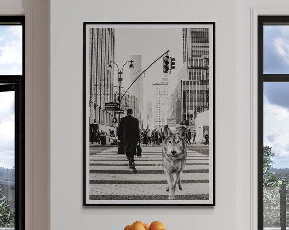 Fine Art Black And White New York Print Wolf In Streets Photography Vintage Wall Nyc Home Decor