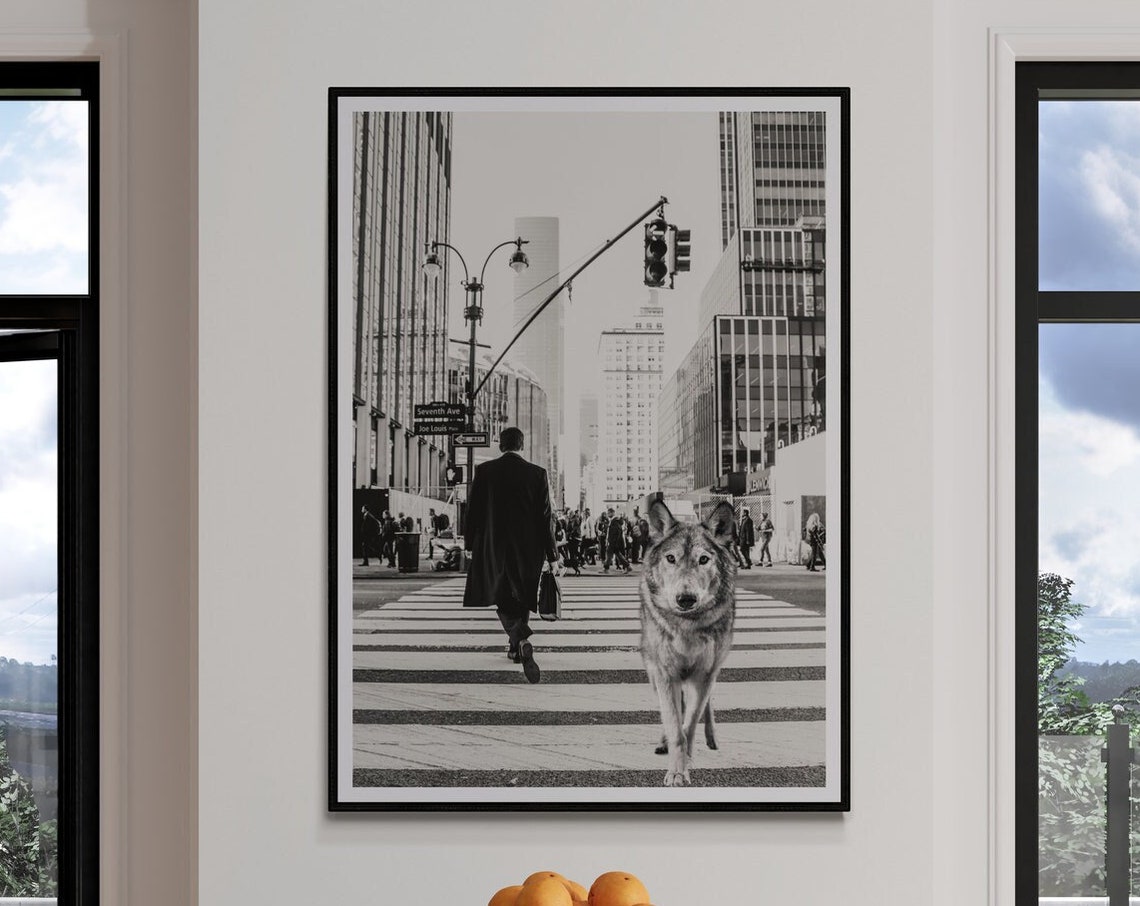 Wolf Crossing New York City Crosswalk Black And White Photo Poster