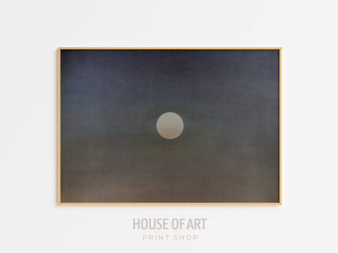 Full Moon Minimal Night Sky Dark Moody Cloud Celestial Painting Art Poster
