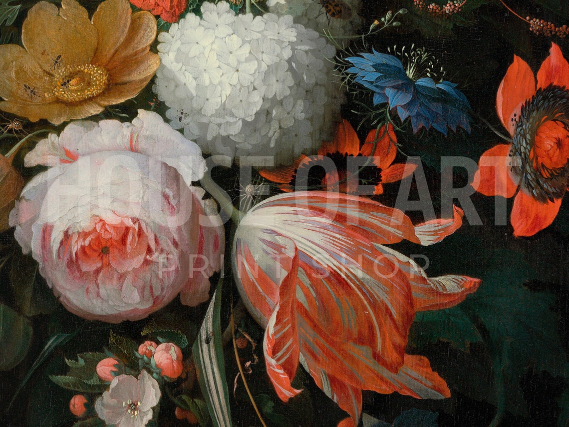 Antique Floral Piece Artwork Hanging Bouquet Of Flowers Fruits And Grains Instant Print Still Life Oil Painting - Image 2