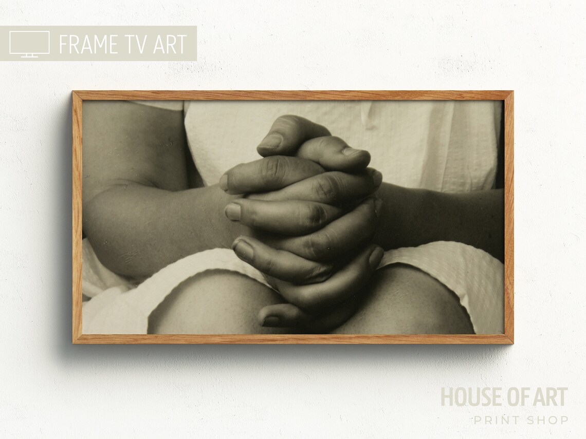 Vintage Black And White Folded Hands Resting On Lap Photography Art Print - Image 3