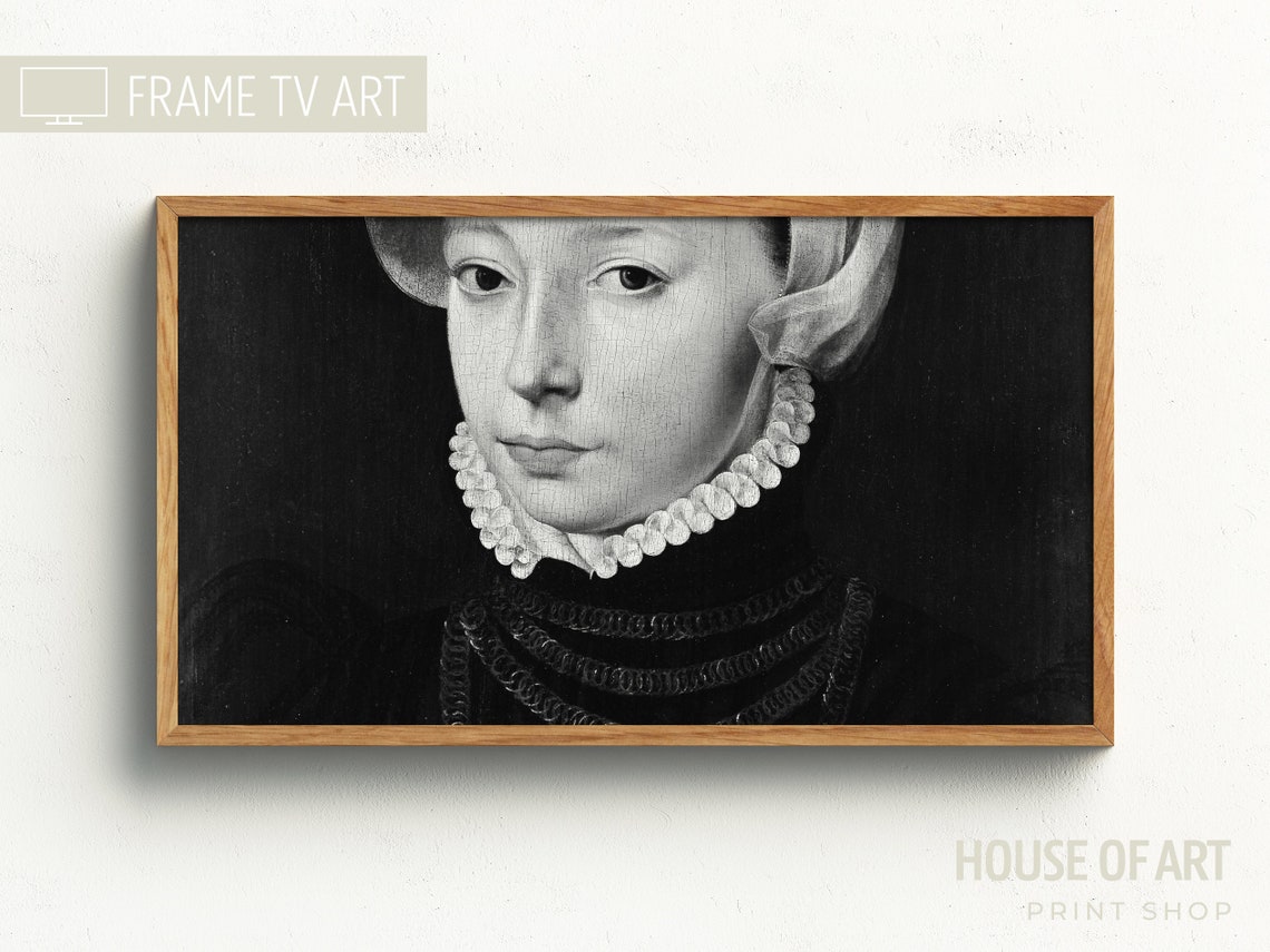 Frame Tv Art 4k Classic Portrait Of A Young Girl Oil Painting Vintage Female Artwork Black And White Beautiful Woman Face - Image 3