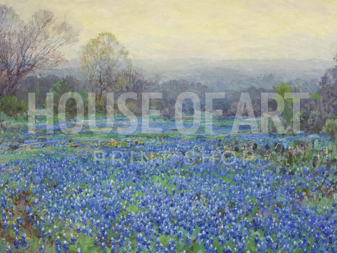 Texas Bluebonnet Field Blue Wildflowers Morning Light Vintage Poster - Image 2