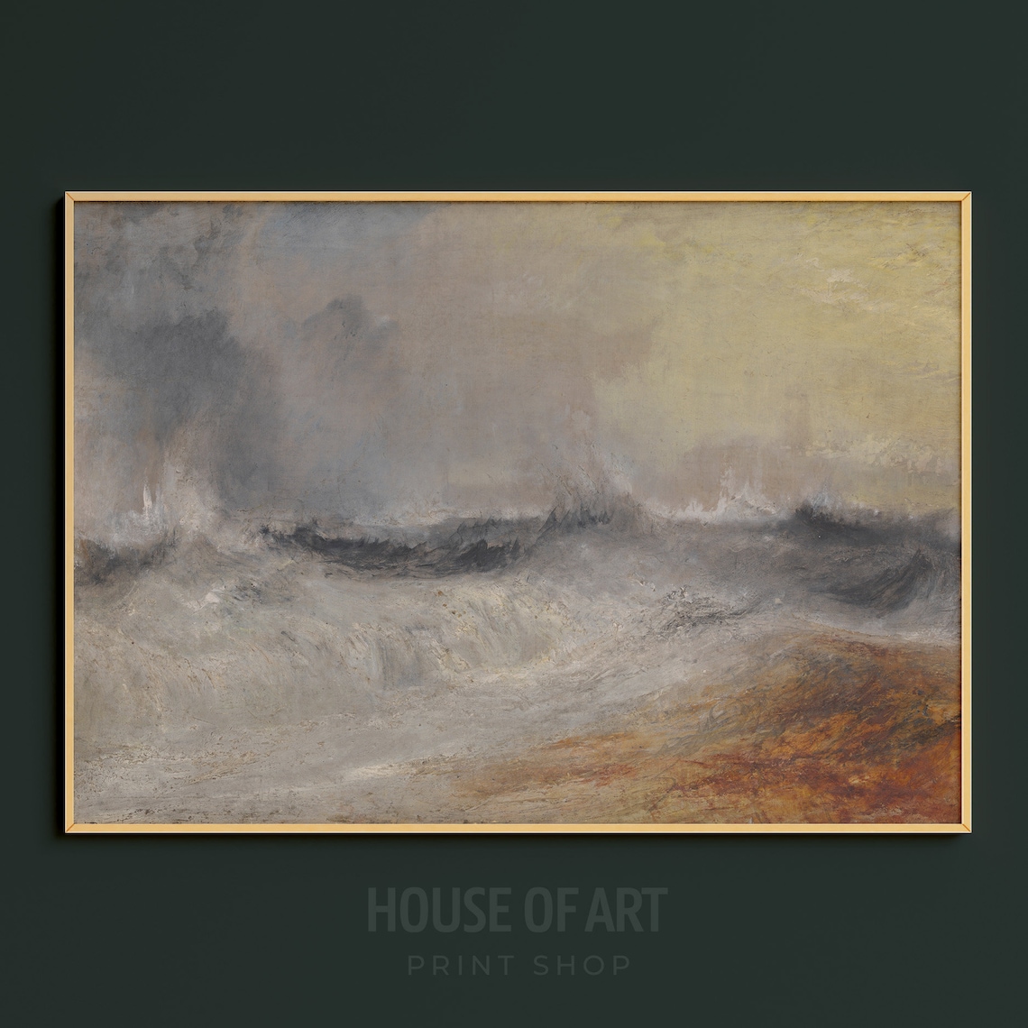 Stormy Sea Waves Oil Painting Moody Grey Ocean Landscape Wall Art Poster - Image 3