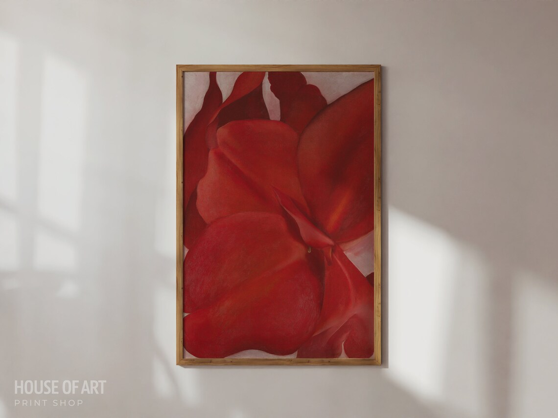 Red Canna Flower Close Up Bold Modern Floral Oil Painting Poster