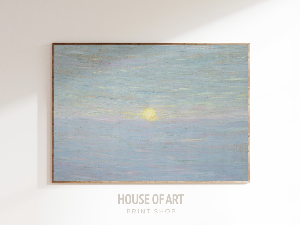 Full Moon Over Calm Blue Sea Pastel Moonlight Seascape Oil Painting Poster