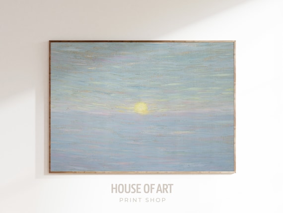 Full Moon Over Calm Blue Sea Pastel Moonlight Seascape Oil Painting Poster