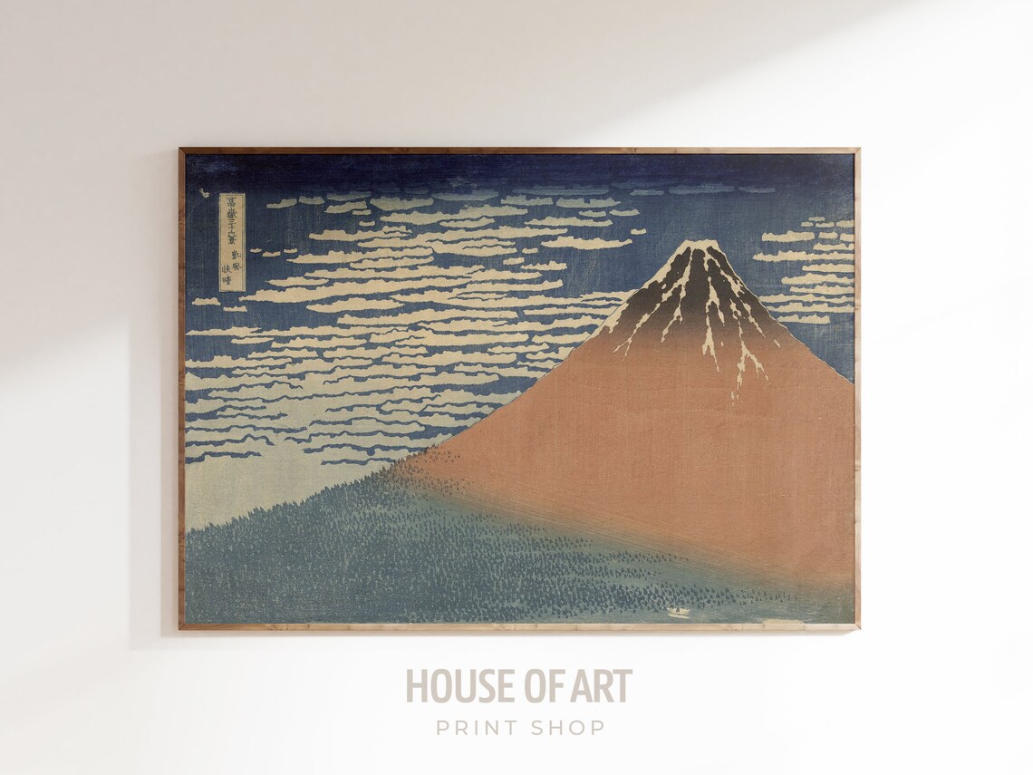 Hokusai Red Fuji Fine Wind Clear Morning Japanese Woodblock Art Poster