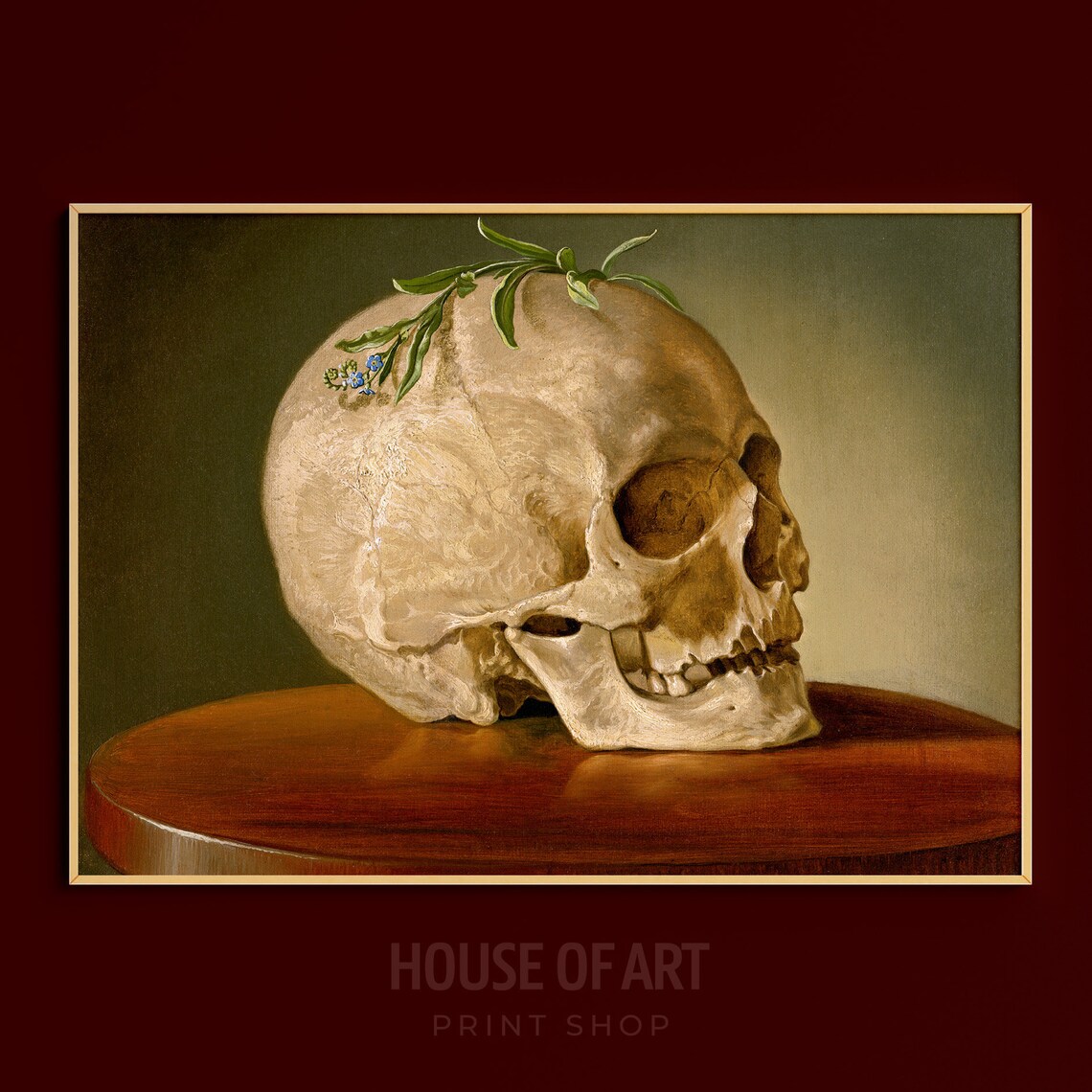 Skull And Forget Me Not Vanitas Still Life Memento Mori Art Print - Image 3