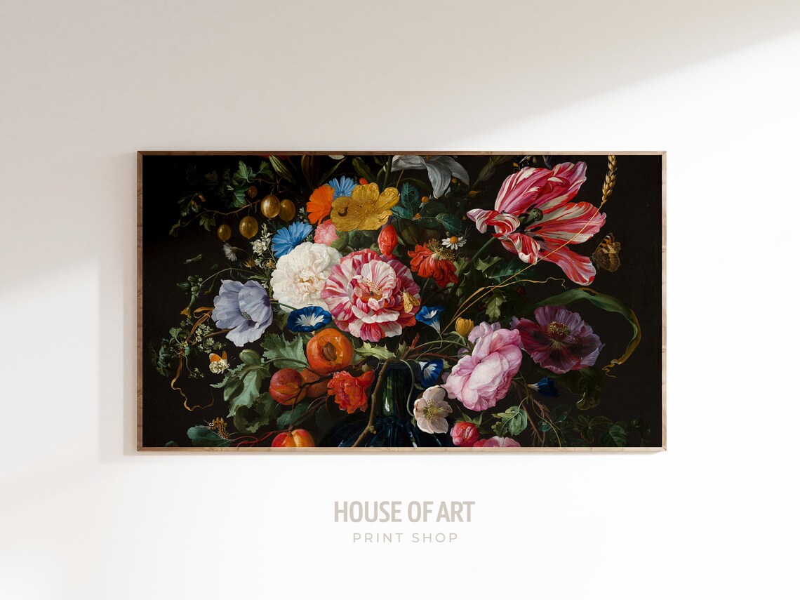 Moody Flowers Frame Tv Art Moody Floral Tv Background Frame Tv Art Vintage Flower Still Life Farmhouse Painting Dark Antique Tv - Image 3