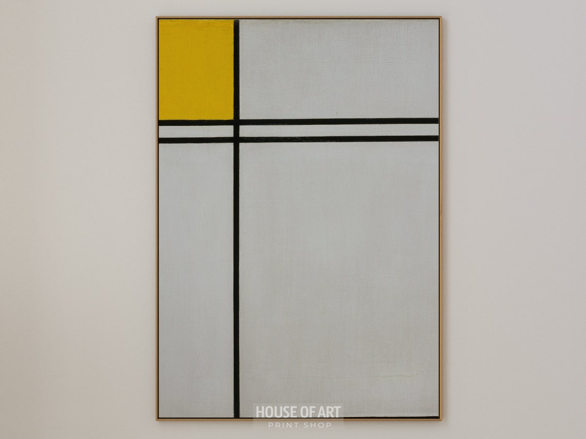 De Stijl Geometric Grid Abstract Black Lines Yellow Block Print - Image 2