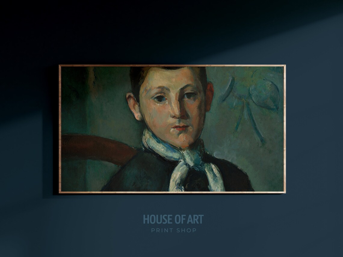 Post Impressionist Portrait Of Boy White Scarf Vintage Painting Wall Art Print - Image 3
