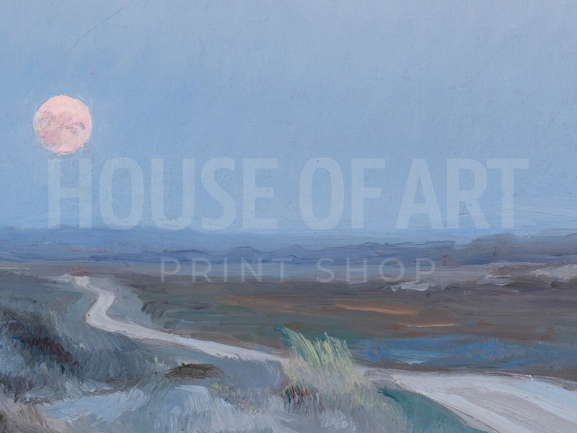 Vintage Full Moon Landscape Art Print, Moody Night - Image 2