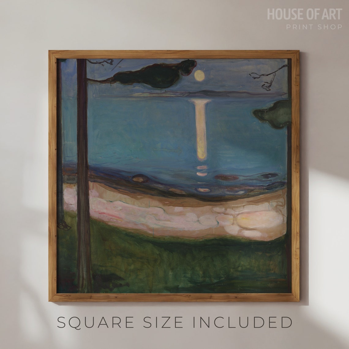 Moonlit Coastal Night Landscape Moonlight Reflection Pines Oil Poster - Image 2