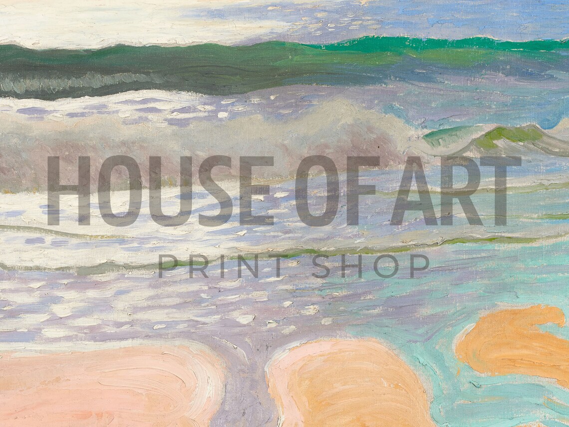 Rolling Ocean Waves Sandy Beach Peach Sand Vintage Seascape Oil Painting Poster - Image 2