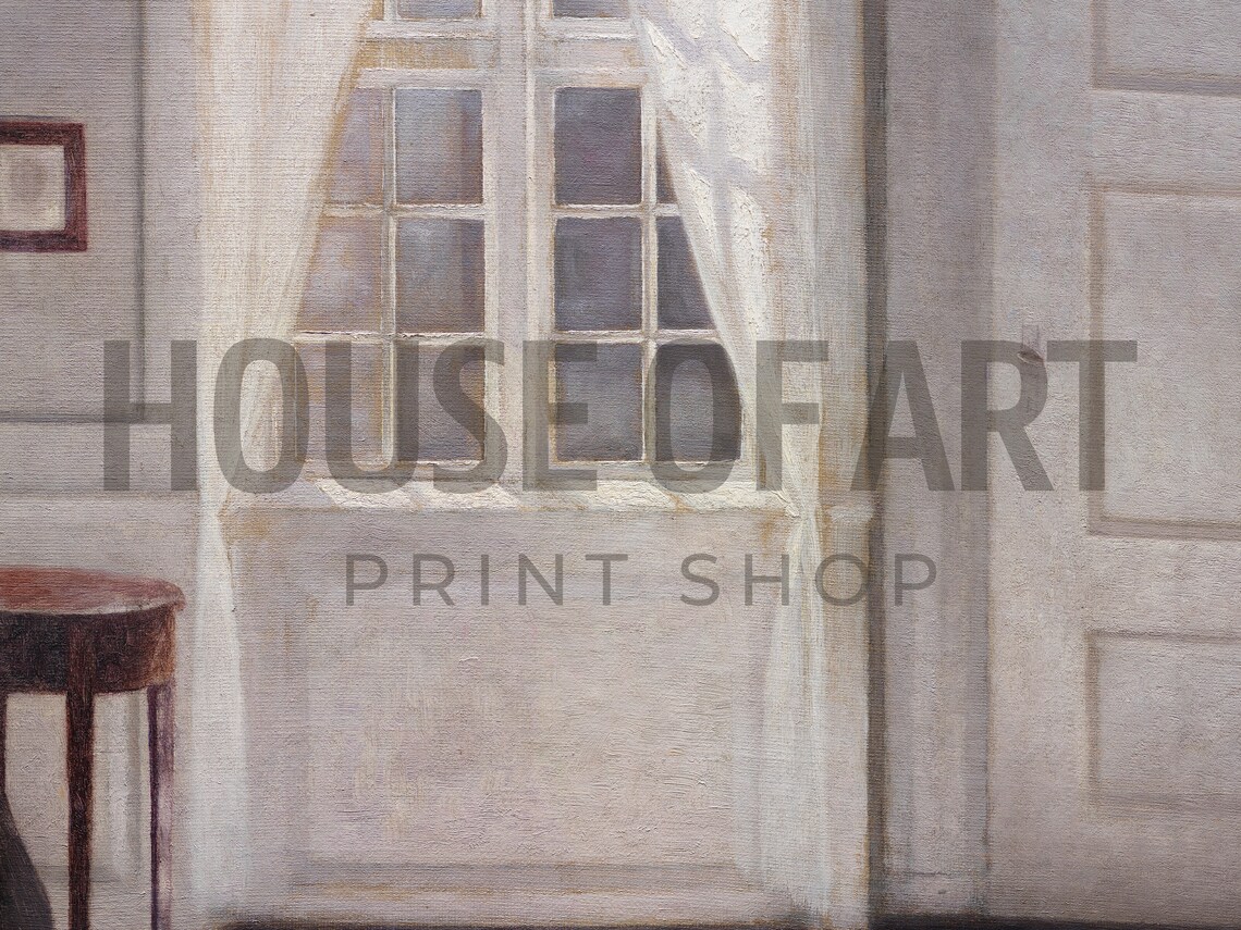 Moody Danish Interior Woman by Window Sunlit Room Vintage Painting Poster - Image 2