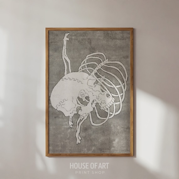 Japanese Skull And Rib Cage Drawing Vintage Anatomical Illustration Print