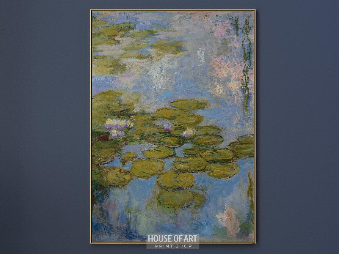 Impressionist Water Lilies Pond Painting Blue Green Lily Pads Wall Art Poster - Image 2