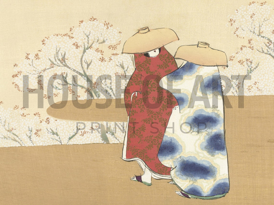 Japanese Spring Women In Kimonos Cherry Blossoms Vintage Art Poster - Image 2