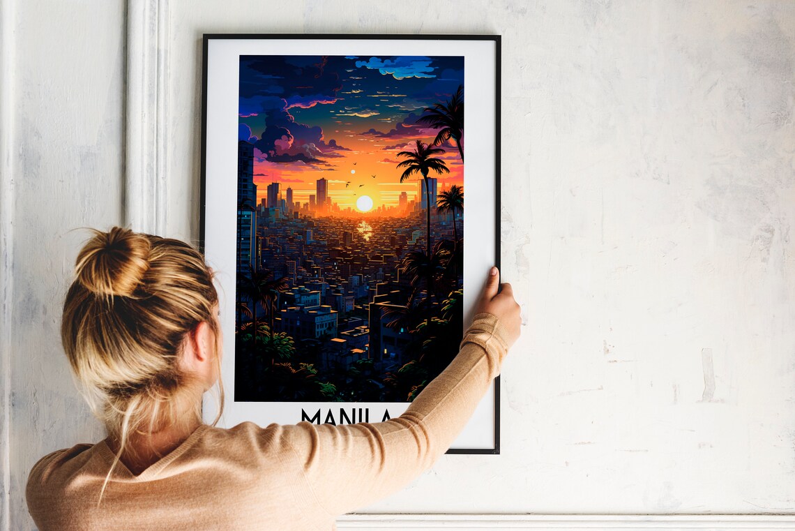 Manila Philippines Sunset Skyline Palm Silhouette Travel Poster - Image 2