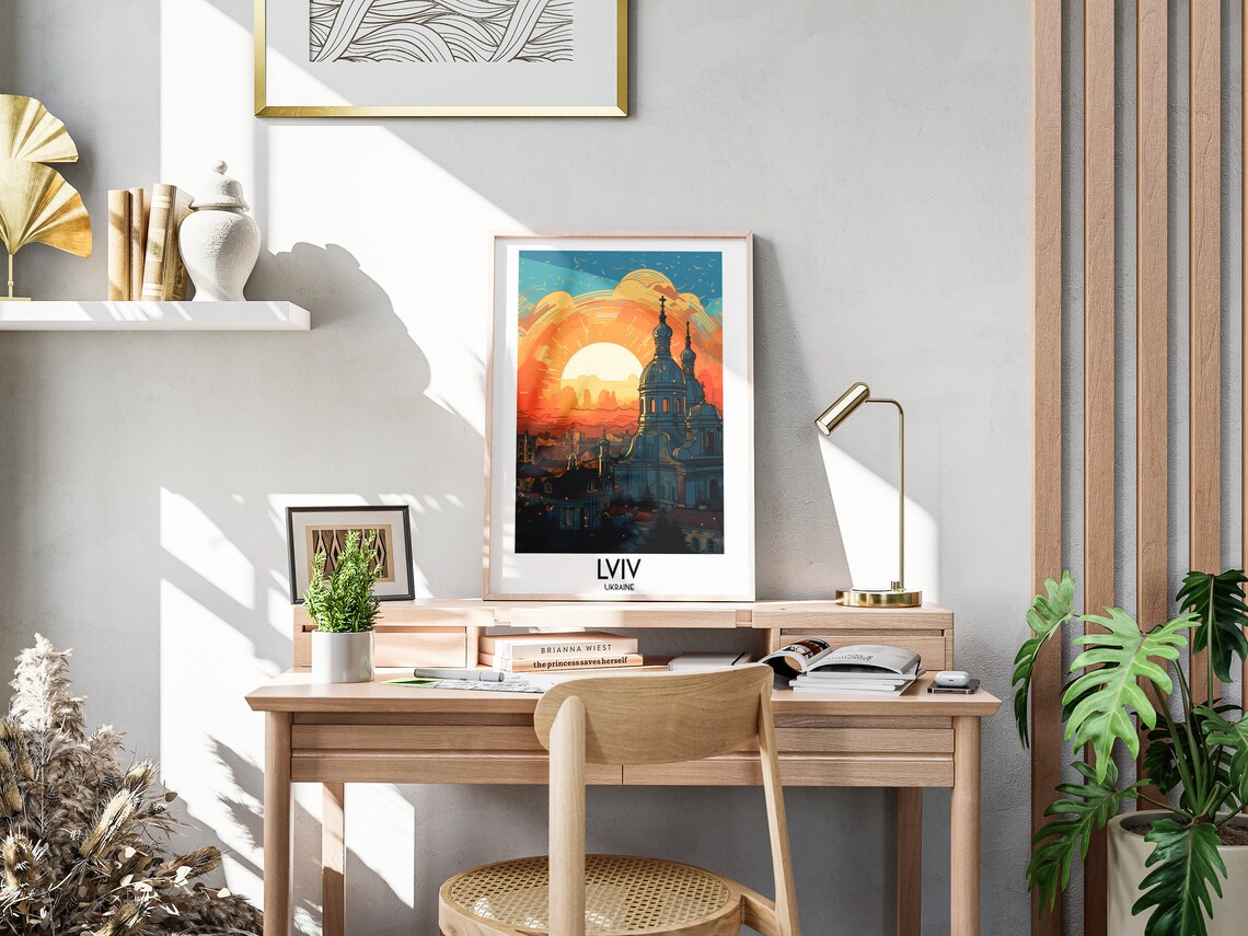 Lviv Golden Church Domes Fiery Sunset Old Town Ukraine Travel Poster - Image 3