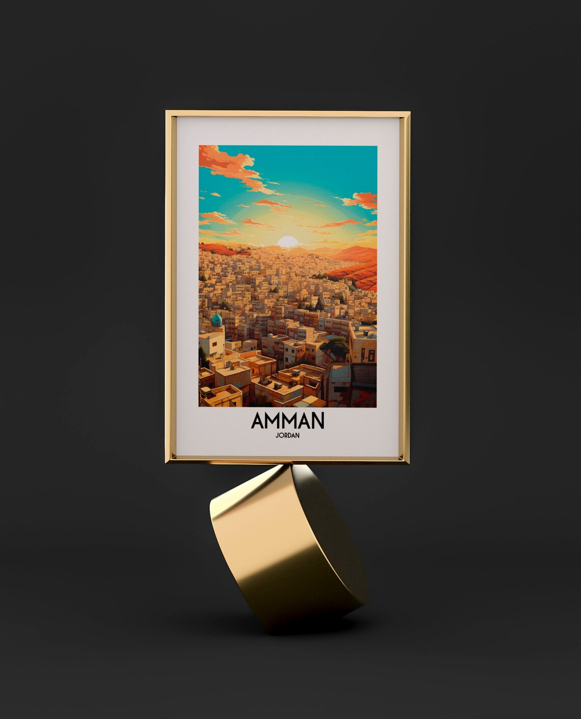 Amman Golden Hillside Old City Sunset Jordan Travel Art Poster - Image 2