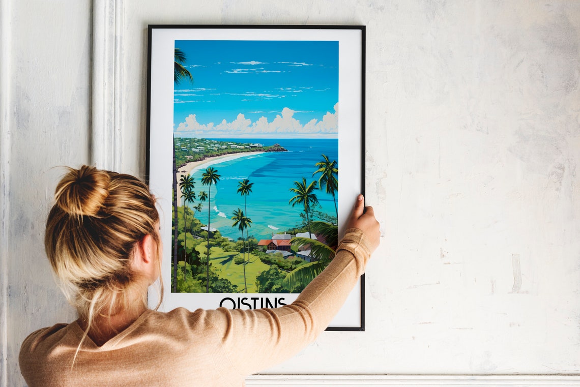 Oistins Barbados Turquoise Bay Palm Beach Caribbean Travel Poster - Image 2