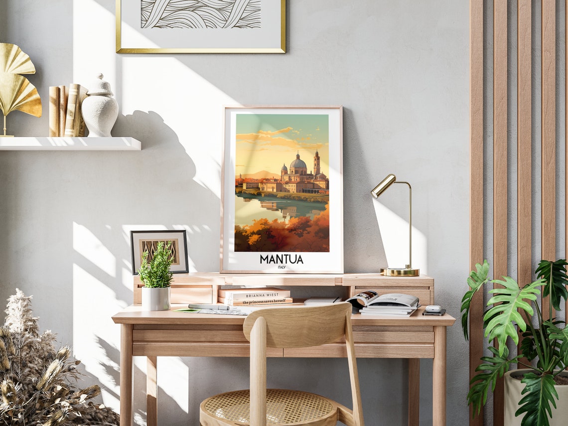 Mantua Italy Riverside Cathedral Sunset Old Town View Poster - Image 3