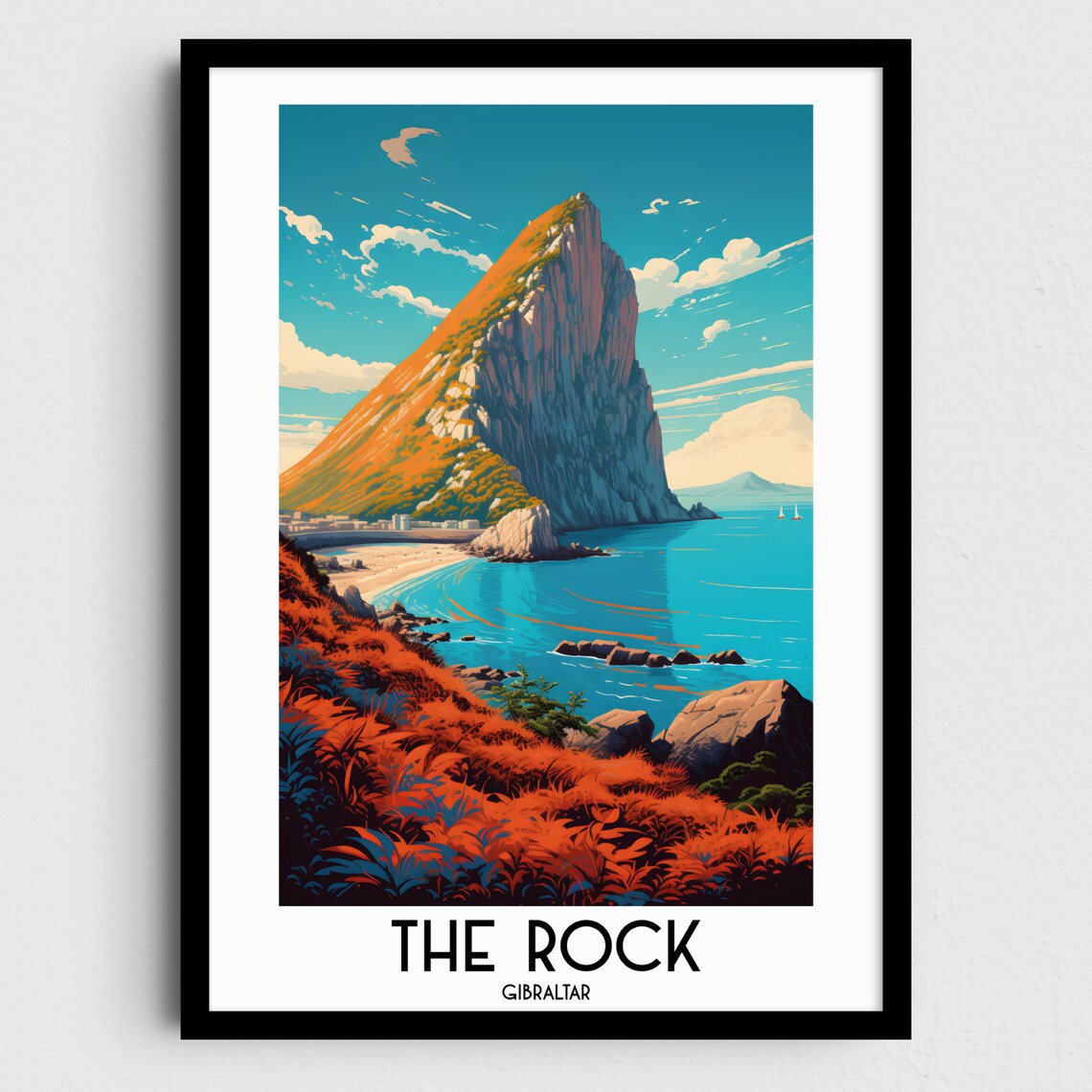 The Rock of Gibraltar Sea Coast Bay Vintage Travel Art Poster