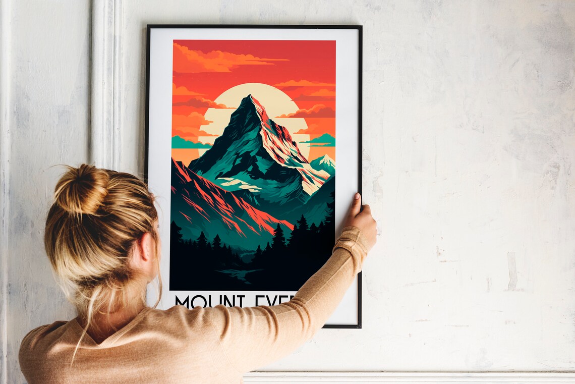 Mount Everest Asia Snow Peak Giant Sun Vintage Travel Art Poster - Image 2