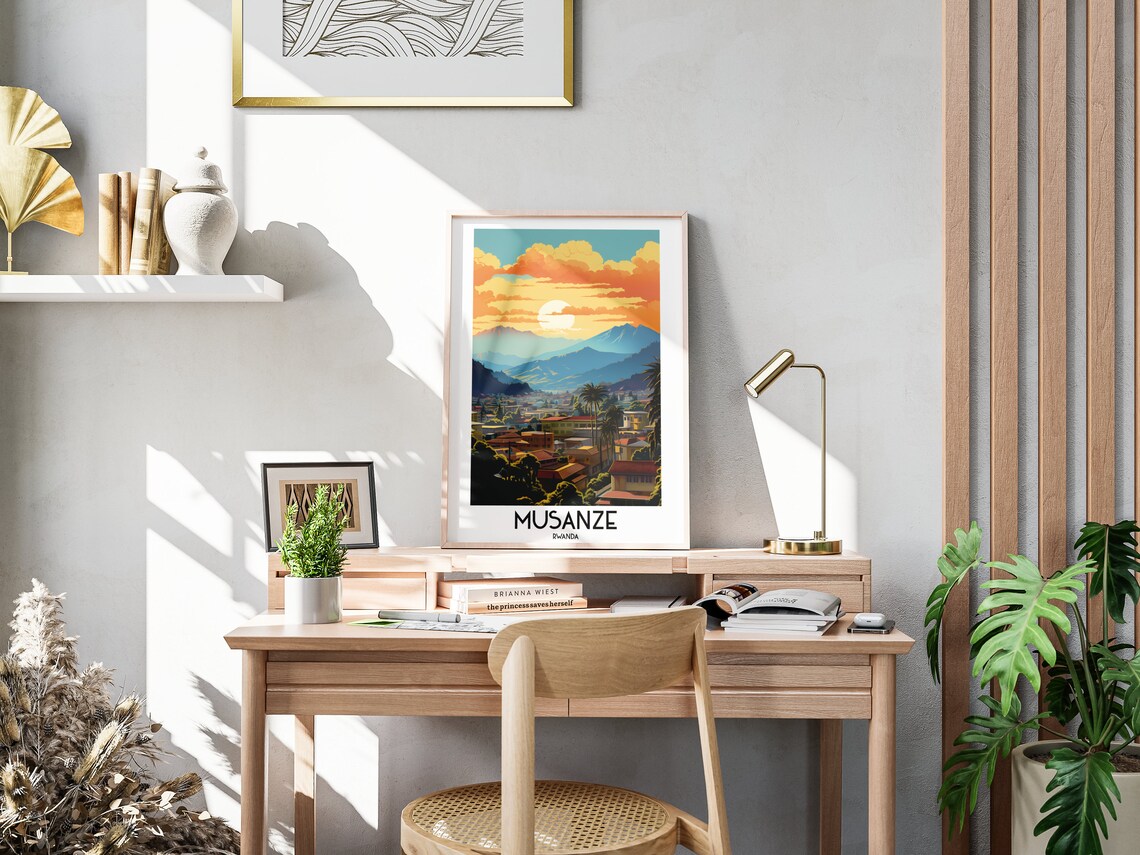 Musanze Rwanda African Volcano Golden Sunset Town Travel Poster - Image 3