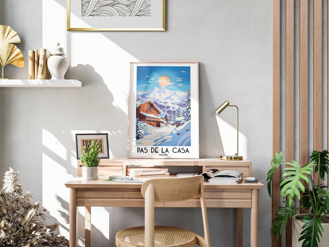 Pas de la Casa Andorra Snowy Ski Chalet Mountain Peak Poster - Image 3